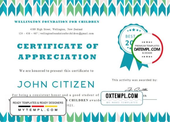 editable template, USA Student Appreciation certificate template in Word and PDF format