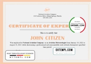 USA Company Experience Certificate template in Word and PDF format