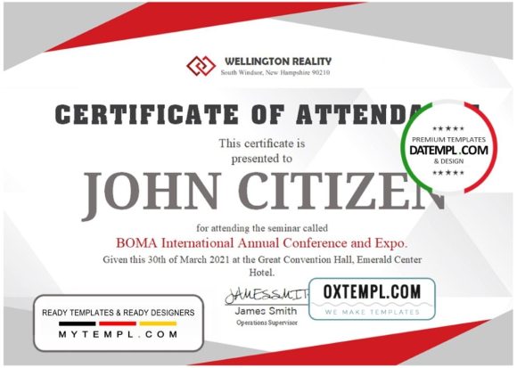 editable template, USA Employee Attendance Certificate template in Word and PDF format