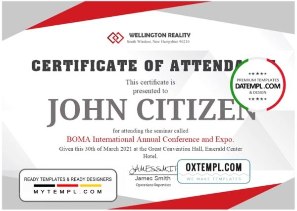 editable template, USA Employee Attendance Certificate template in Word and PDF format