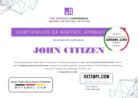 editable template, USA Volunteer certificate template in Word and PDF format