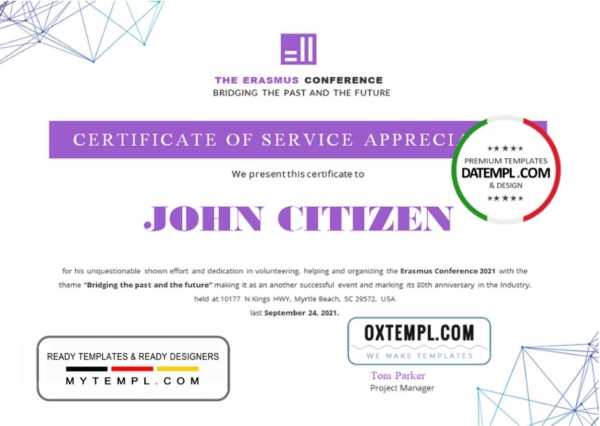 editable template, USA Volunteer certificate template in Word and PDF format