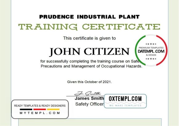 editable template, USA Training certificate template in Word and PDF format, version 2