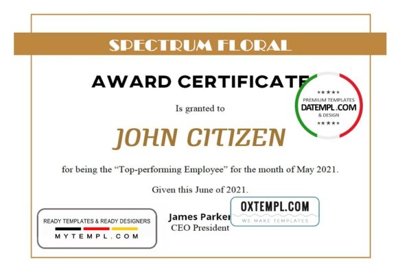 editable template, USA Award Certificate template in Word and PDF format