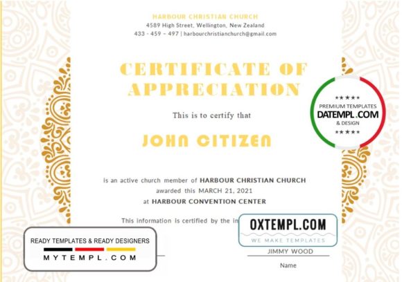 editable template, USA Church Certificate of Appreciation template in Word and PDF format