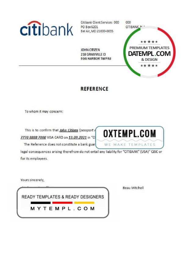editable template, USA Citibank bank account closure reference letter template in Word and PDF format
