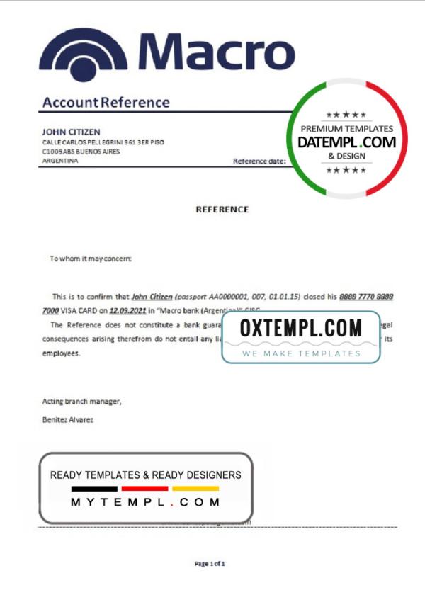 editable template, Argentina Banco Macro bank account closure reference letter template in .doc and .pdf format