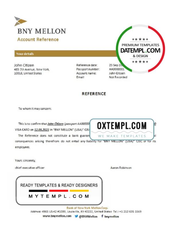editable template, USA BNY Mellon bank account closure reference letter template in Word and PDF format