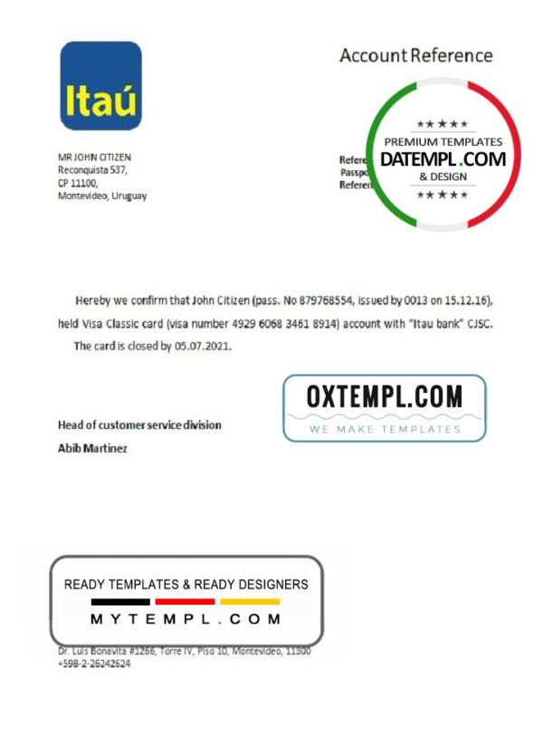 editable template, Uruguay Itau bank account closure reference letter template in Word and PDF format