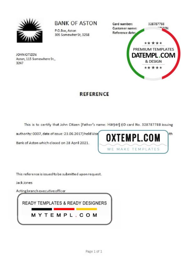 editable template, United Kingdom Bank of Aston bank account closure reference letter template in Word and PDF format
