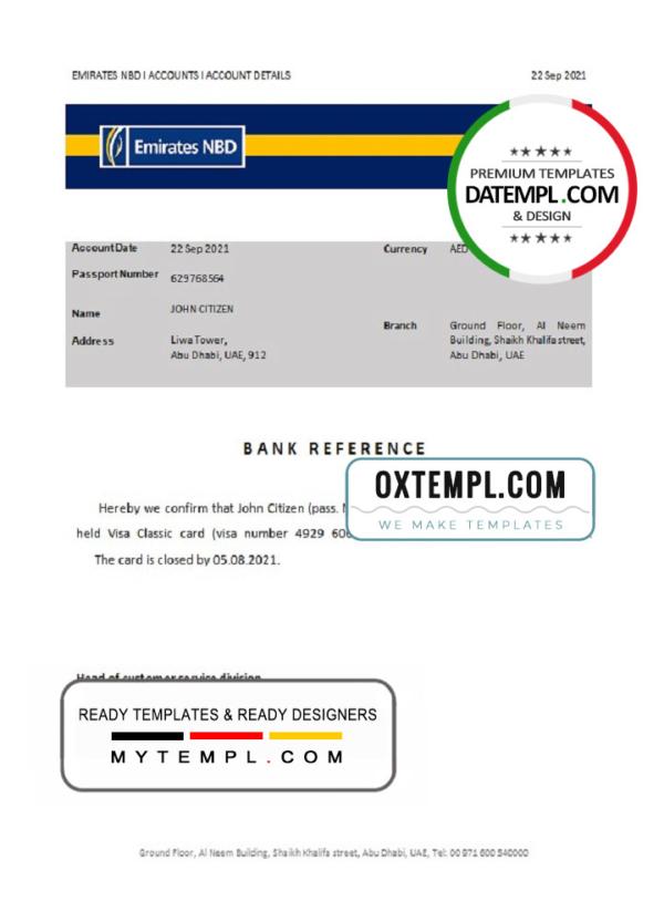 editable template, UAE Emirates NBD bank account closure reference letter template in Word and PDF format