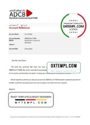 UAE ADCB bank account closure reference letter template in Word and PDF format