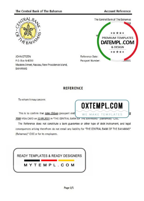 editable template, The Bahamas The Central Bank of The Bahamas bank account closure reference letter template in Word and PDF format