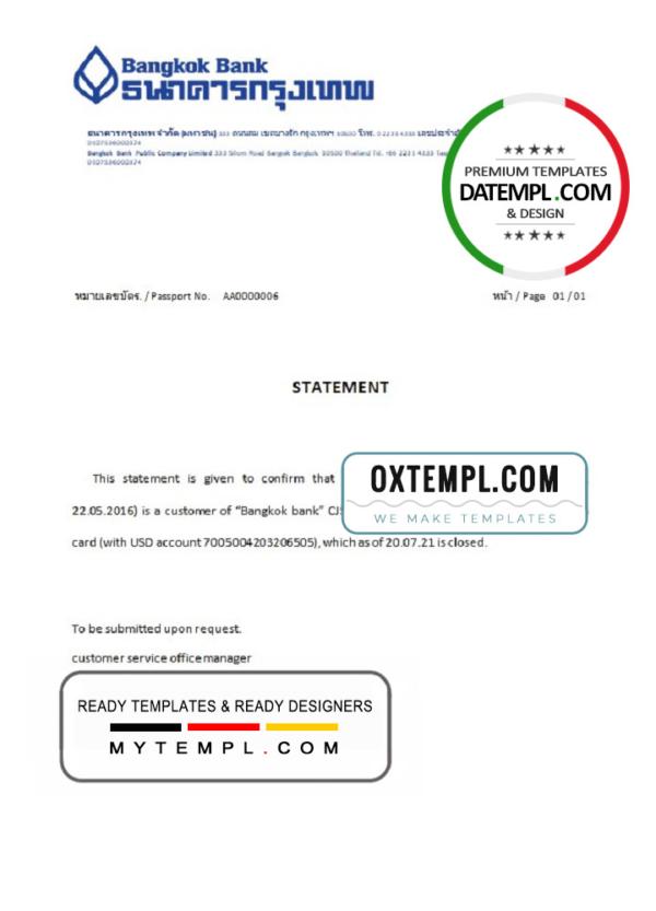 editable template, Thailand Bangkok Bank account closure reference letter template in Word and PDF format