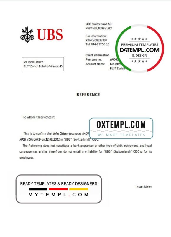 editable template, Switzerland UBS bank account closure reference letter template in Word and PDF format