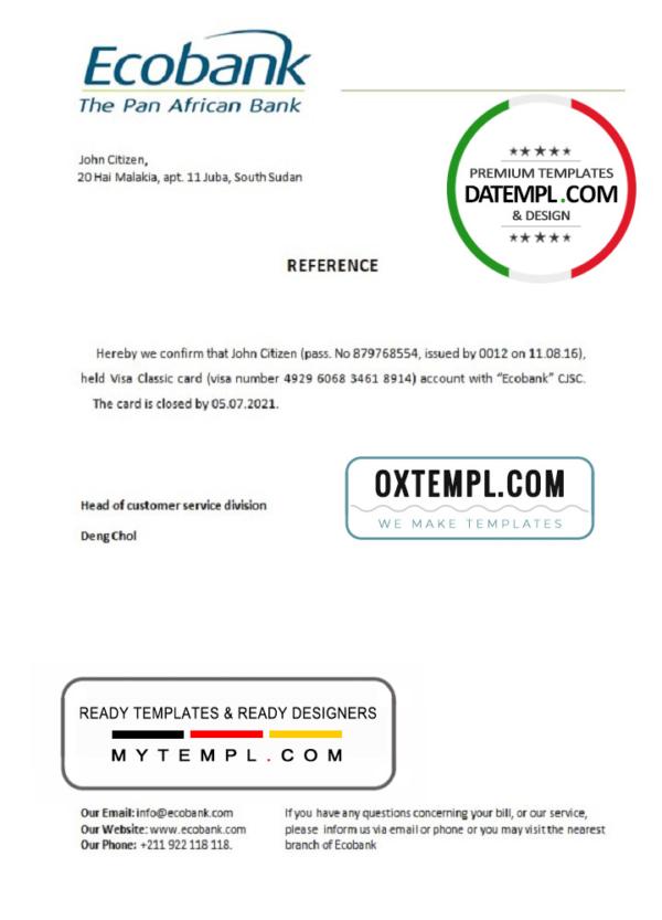 editable template, South Sudan Ecobank bank account closure reference letter template in Word and PDF format