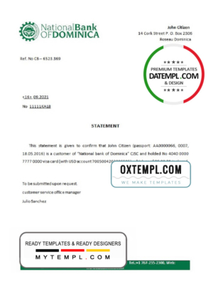 Dominica National Bank of Dominica bank account closure reference letter template in Word and PDF format