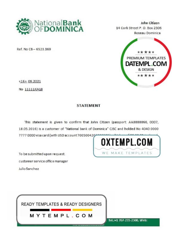 editable template, Dominica National Bank of Dominica bank account closure reference letter template in Word and PDF format