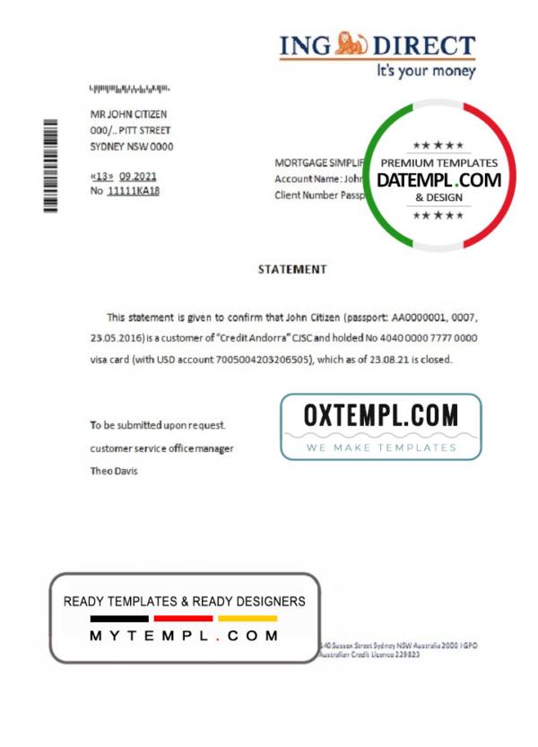 editable template, Australia ING Direct bank account closure reference letter template in Word and PDF format