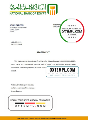 Egypt National Bank of Egypt bank account closure reference template in Word and PDF format (.doc and .pdf)