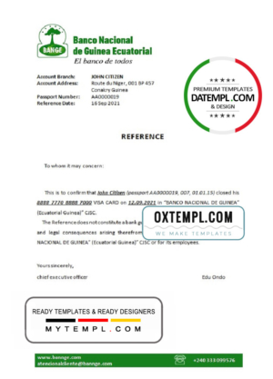 Equatorial Guinea The National Bank bank account closure reference letter template in Word and PDF format