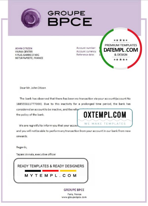 editable template, France Groupe BPCE bank account closure reference letter template in Word and PDF format