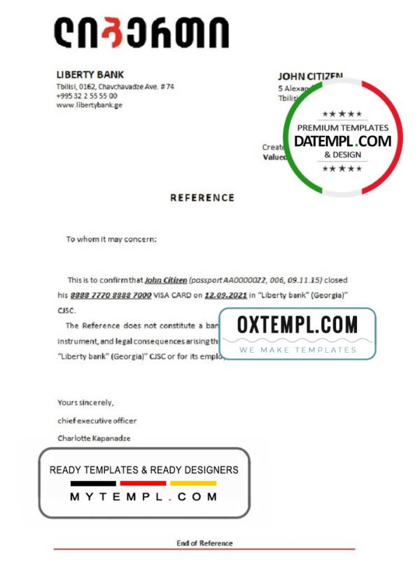 editable template, Georgia Liberty bank account closure reference letter template in Word and PDF format