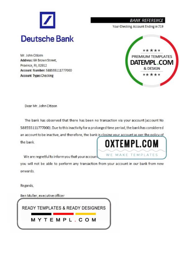 editable template, Germany Deutsche bank account closure reference letter template in Word and PDF format