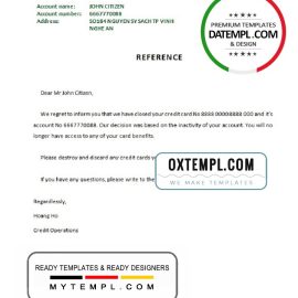 editable template, Vietnam Vietcombank bank account closure reference letter template in Word and PDF format