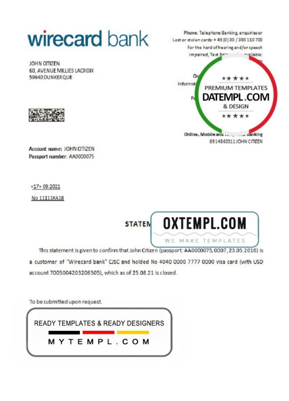 editable template, Germany Wirecard closure reference