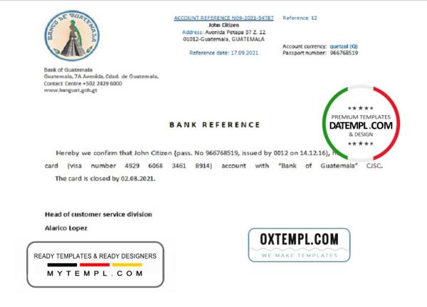 editable template, Guatemala Bank of Guatemala bank account closure reference letter template in Word and PDF format