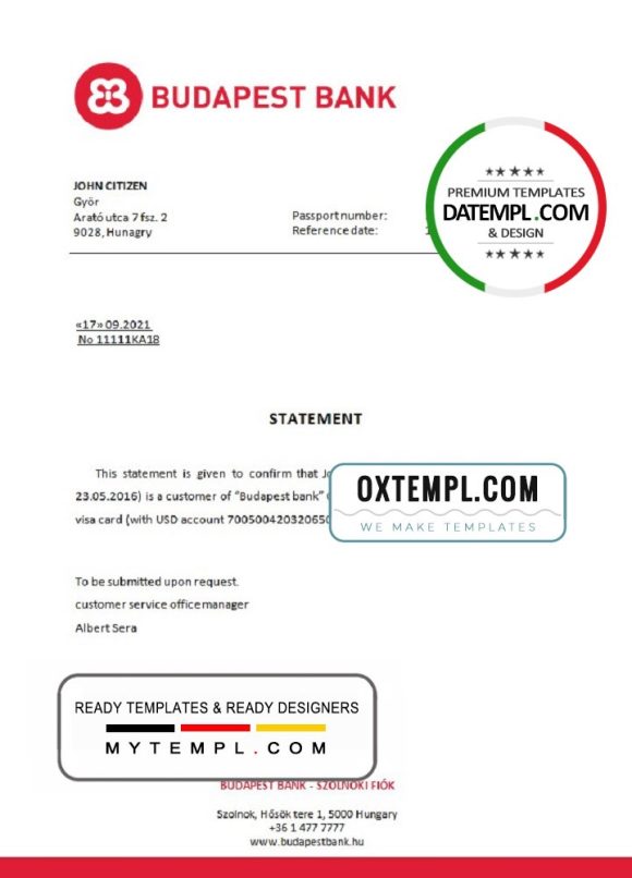 editable template, Hungary Budapest bank account closure reference letter template in Word and PDF format