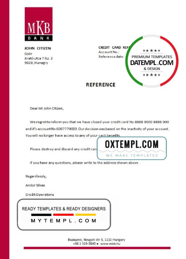 editable template, Hungary MKB bank account closure reference letter template in Word and PDF format