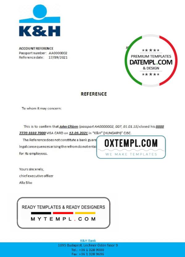 editable template, Hungary K&H bank account closure reference letter template in Word and PDF format