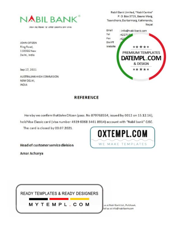 editable template, India Nabil bank account closure reference letter template in Word and PDF format