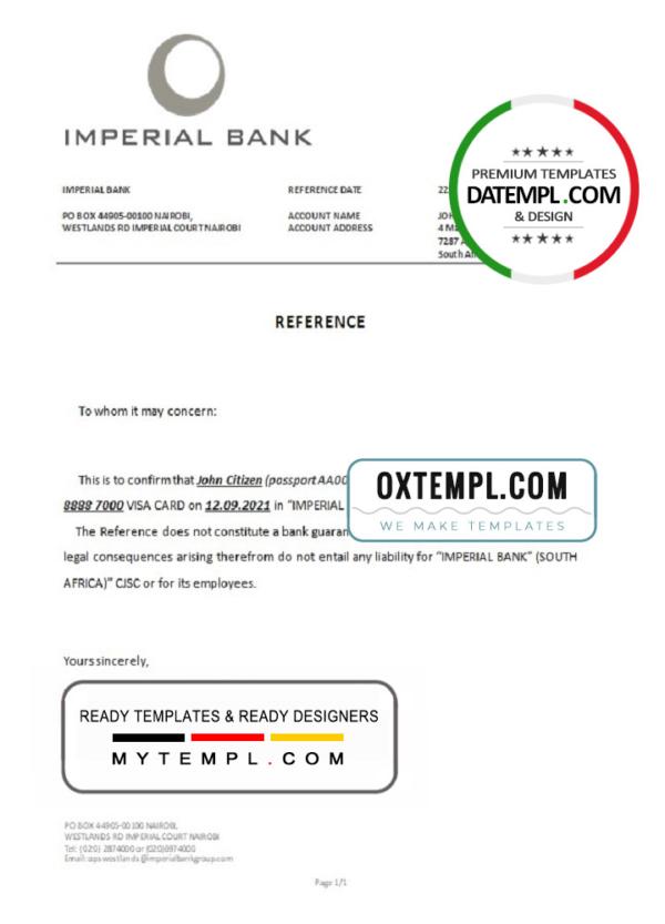 editable template, South Africa Imperial Bank bank account closure reference letter template in Word and PDF format