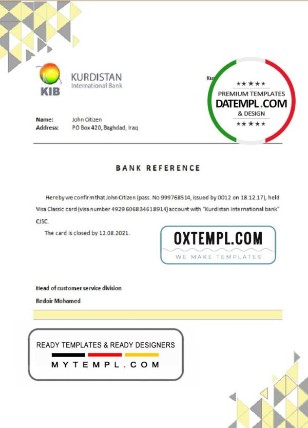 editable template, Iraq Kurdistan International bank account closure reference letter template in Word and PDF format