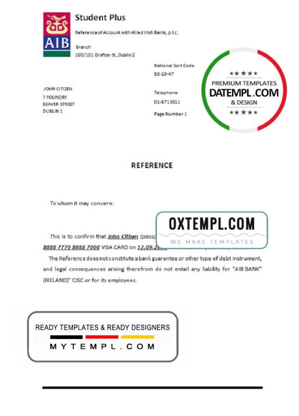 editable template, Ireland AIB bank account closure reference letter template in Word and PDF format