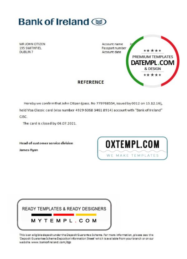editable template, Ireland Bank of Ireland account closure reference letter template in Word and PDF format