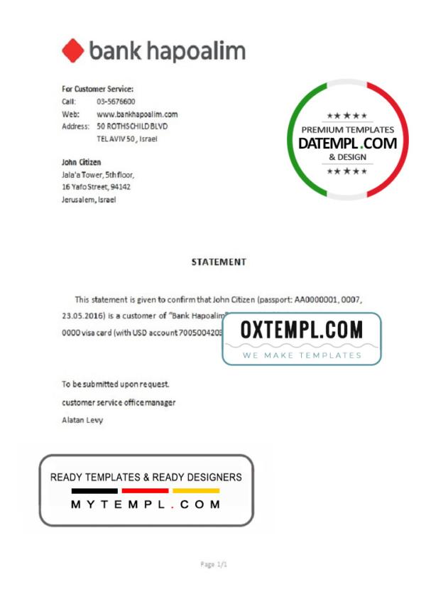 editable template, Israel Hapoalim bank account closure reference letter template in Word and PDF format