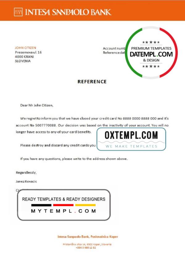 editable template, Slovenia Intesa Sanpaolo bank account closure reference letter template in Word and PDF format