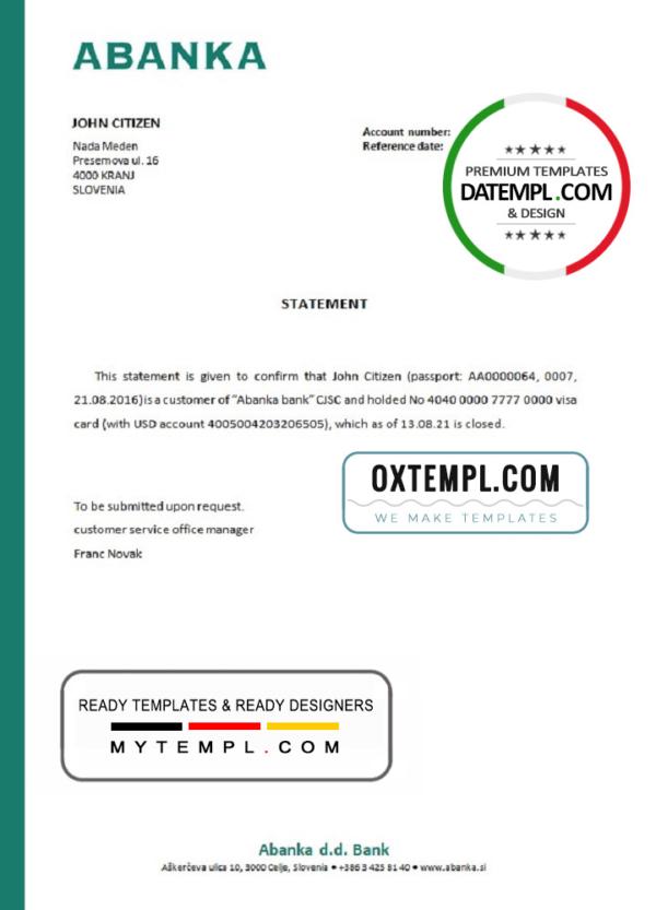editable template, Slovenia Abanka bank account closure reference letter template in Word and PDF format