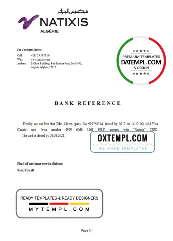 editable template, Algeria Natixis Algerie bank account closure reference letter template in Word and PDF format