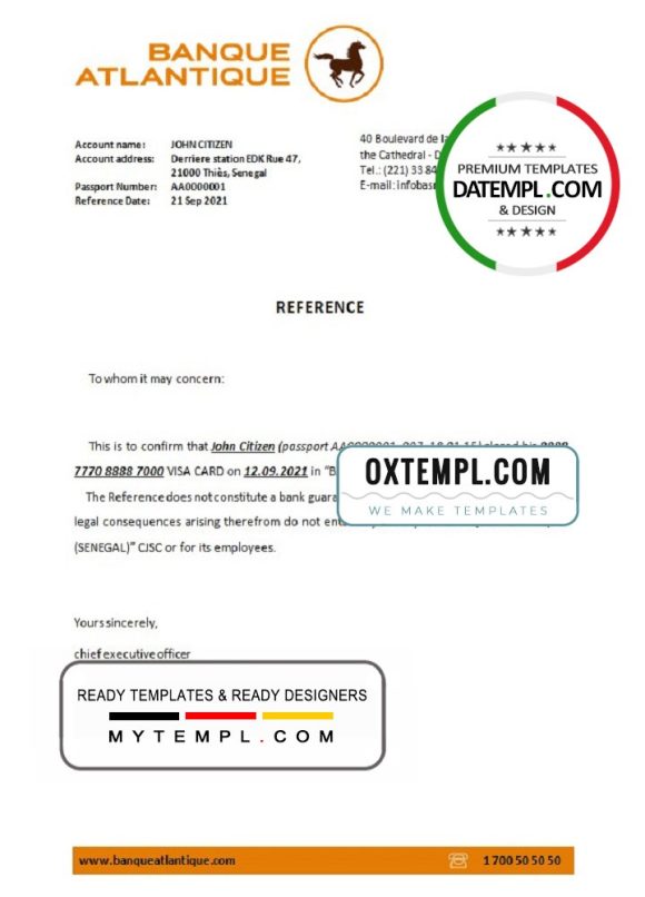 editable template, Senegal Banque Atlantique bank account closure reference letter template in Word and PDF format