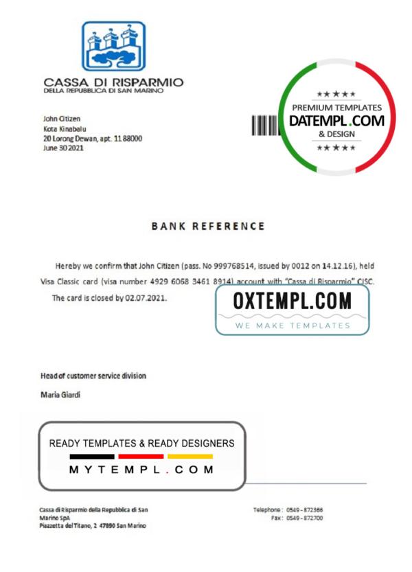 editable template, San Marino Cassa di Risparmio bank account closure reference letter template in Word and PDF format