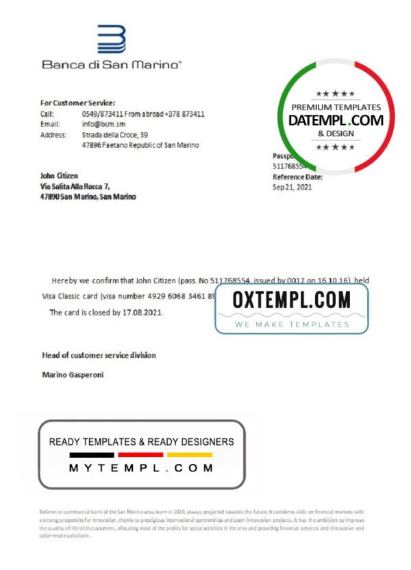 editable template, San Marino Banca di San Marino bank account closure reference letter template in Word and PDF format