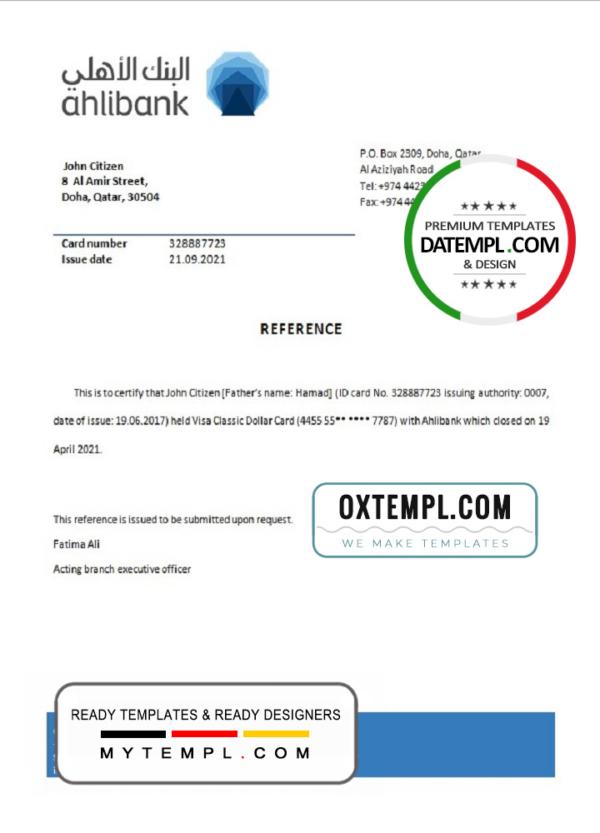editable template, Qatar Ahlibank bank account closure reference letter template in Word and PDF format