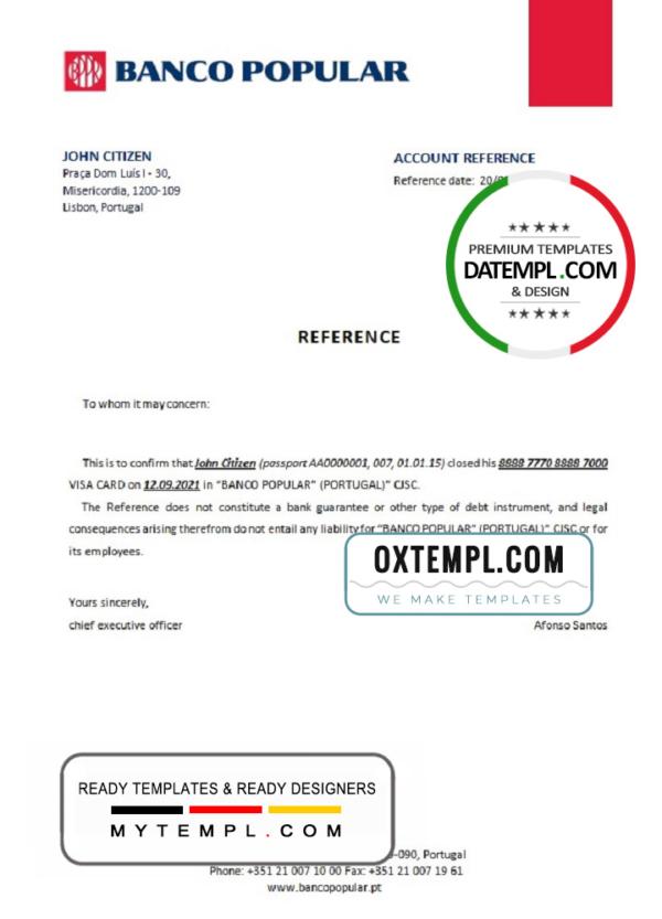 editable template, Portugal Banco Popular bank account closure reference letter template in Word and PDF format