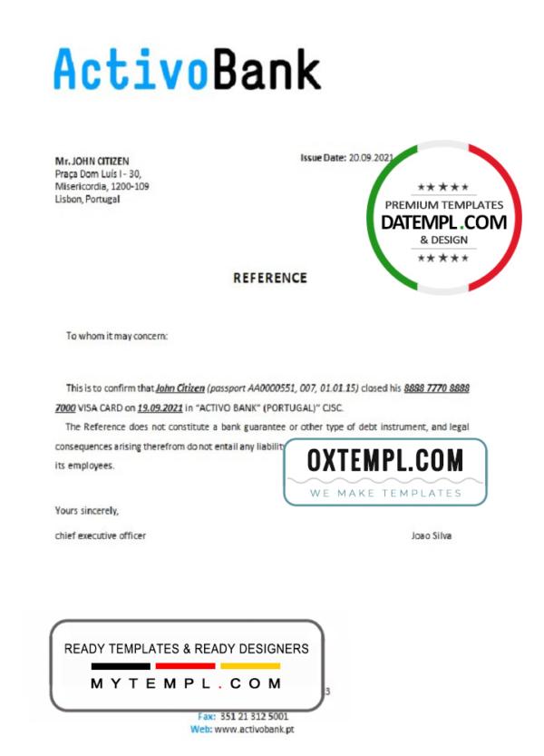 editable template, Portugal Activobank bank account closure reference letter template in Word and PDF format