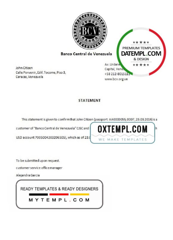 editable template, Venezuela Banco Central de Venezuela bank account closure reference letter template in Word and PDF format